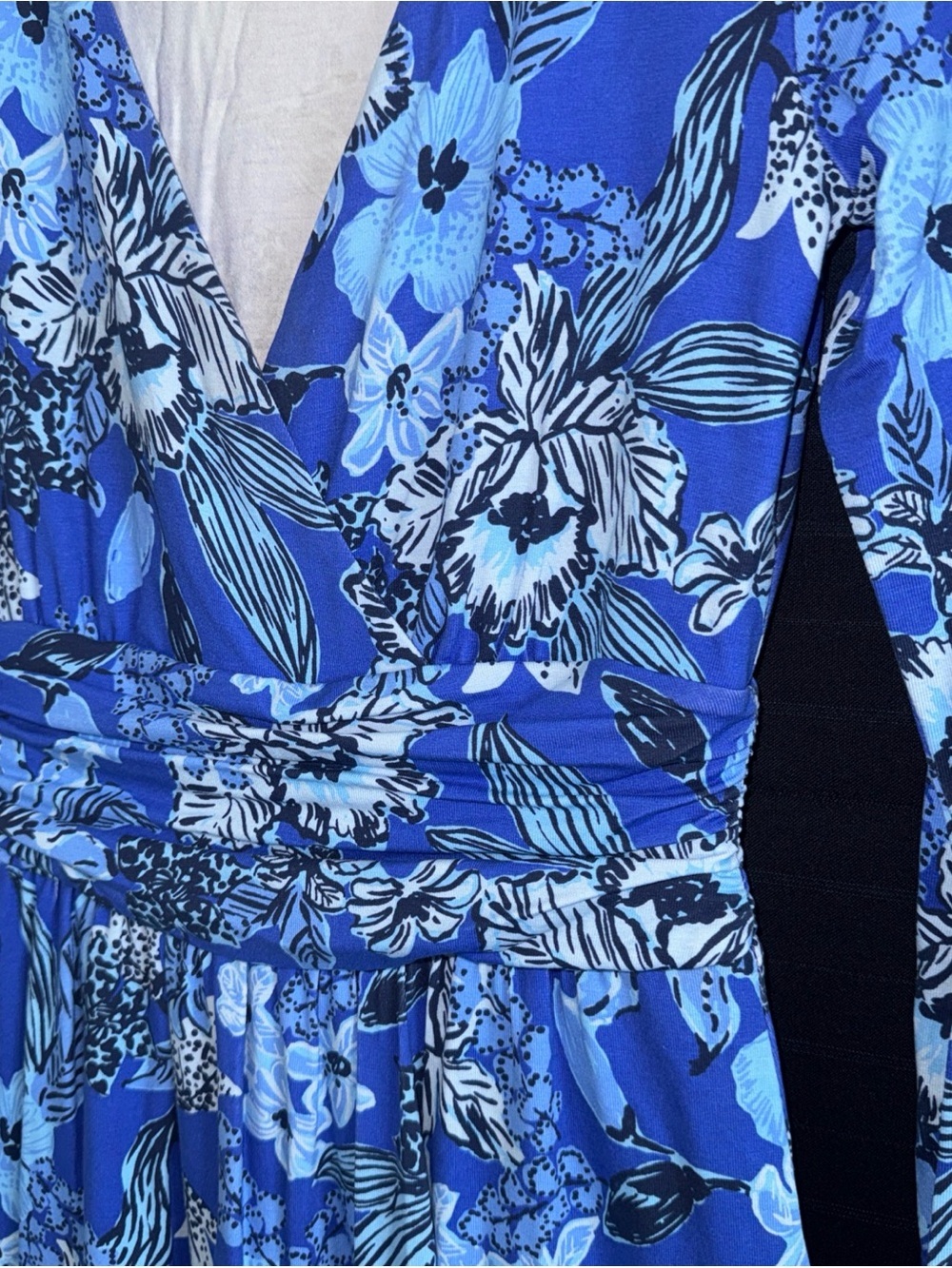 Lilly Pulitzer Blue Floral Empire Waist L/S Dress w/ Short Under Ruffle Hem XS - Picture 6 of 13
